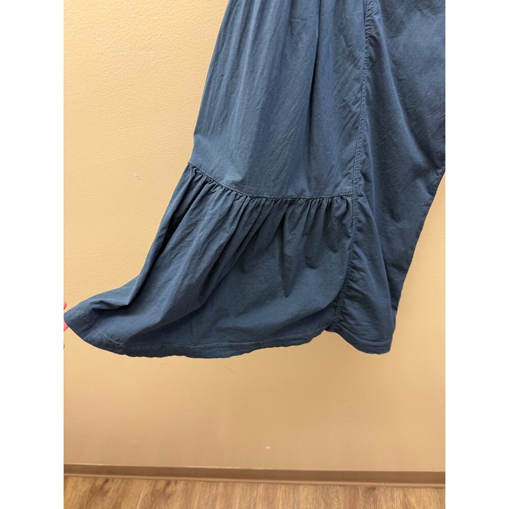 Wearables Blue Cropped Wide Leg Pants | Roll Over Waist | Tiered Ruffle Boho - Picture 3 of 4